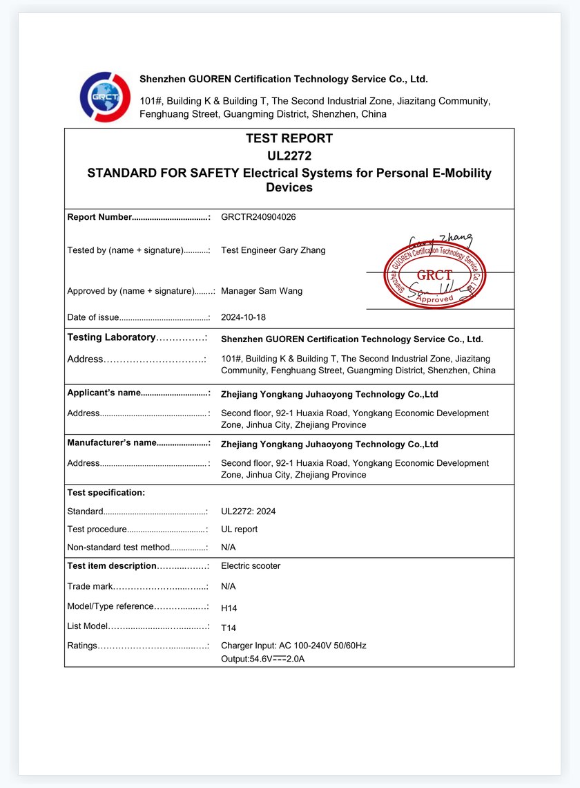 H14 UL2272 Test Report