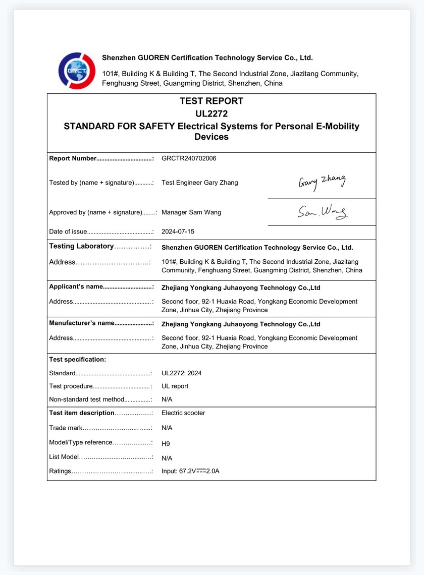 H9 UL2272 Test Report