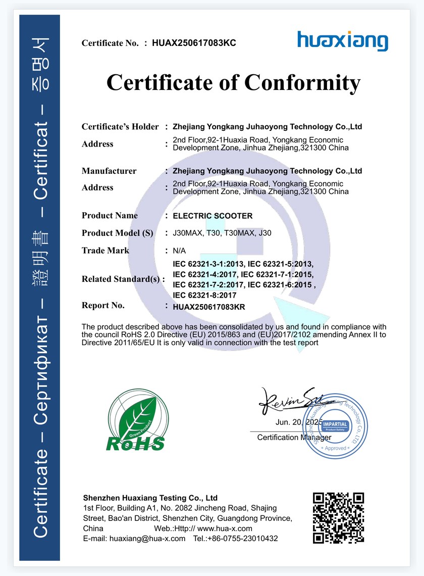 J30MAX RoHS Certificate