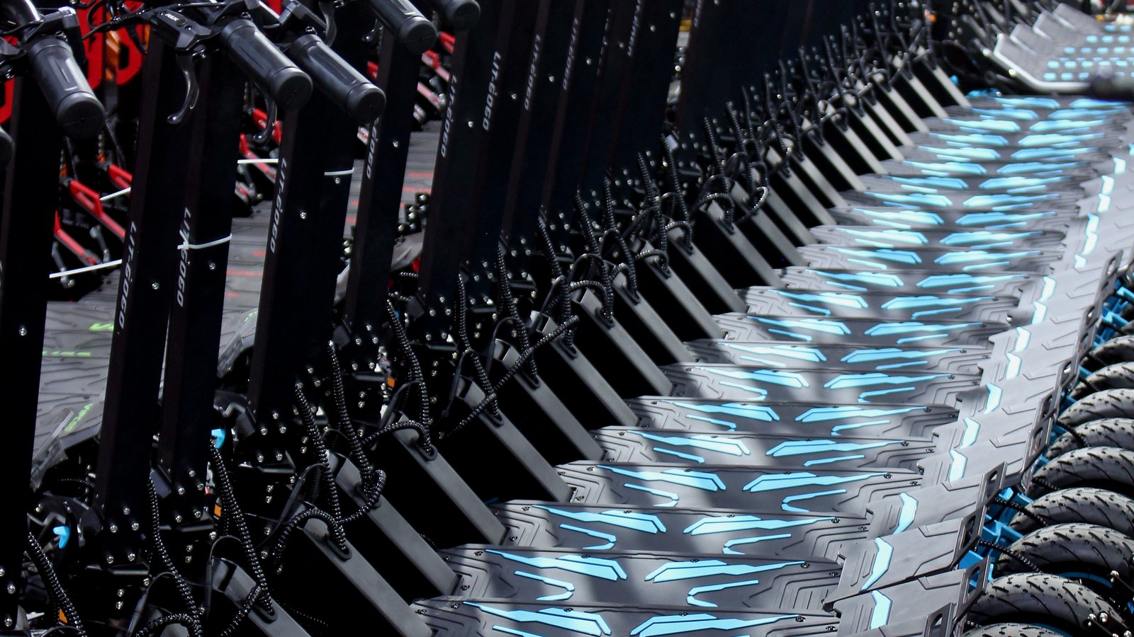 Rows of Fasir electric scooters prepared for wholesale stock